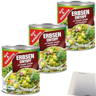 Gut&Günstig Pea Stew with Cassel and Smoked Bacon, Pack of 3 (3 x 800 g) + usy Block