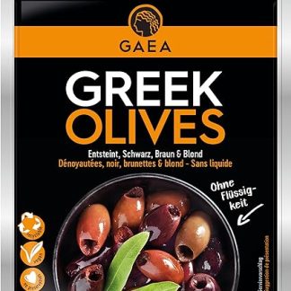 GAEA Kalamata Olives without Stone | 8 x 150 g | Natural Black & Sun Ripened | For Snacks & Salads