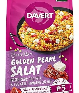 Davert Golden Pearl Salad 170 g - Elegant Couscous in Pearl Shape, Mediterranean Spices with Dried Tomatoes in Oil - 100% Davert Organic Quality (1 x 170 g)