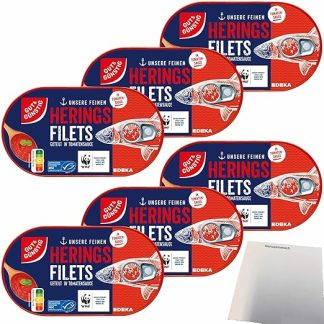Gut&Günstig Herring Fillets in Tomato Sauce Pack of 6 (6 x 200 g Tub) + usy Block