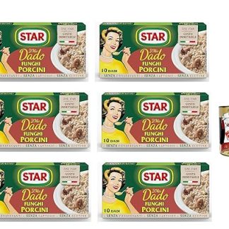 6x Star Dado Funghi Porcini Brodo Porcini Brodo Porcini Soup Cubes Broth 10 Pz + Italian Gourmet Polpa 400 g