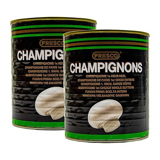 Food-United White Mushrooms Whole Heads 2 Cans Capacity 800g ATG 460g Cooked Great Mushroom Aroma No Additives No Preservatives 1st Choice Premium Quality No Aroma Additives