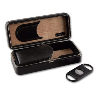 Zigarrenetui 3er aus Kunstleder in schwarz mit Cutter