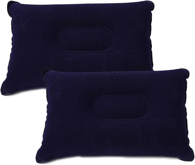WBZOWRB Pack of 2 34 x 22 cm Inflatable Pillows, Inflatable Pillow, Camping Travel Pillow, Air Pillow, Neck Pillow, Beach Pillow, for Outdoor Travel, Hiking (Dark Blue)