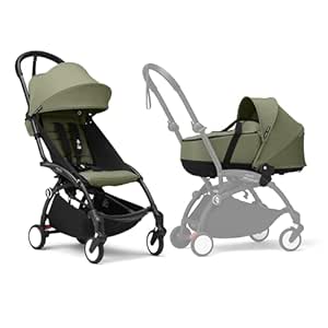 Stokke YOYO3 Pushchair with Carrycot - Includes Black Frame, YOYO 6 + Textile Set (Olive) & Carrycot (Olive)