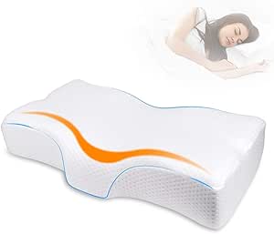 Cervical Memory Foam Pillow for Neck Pain Relief, Supportive Ergonomic Pillow to Improve Sleep Quality with Removable Washable Pillow Case for Side/Back Sleepers