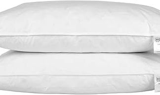 Homescapes - White Duck FEATHER Pillow PAIR - Department Store Quality - Anti Dust Mite - Wash at Home Range - Medium / Soft Firmness - 100% Cotton Downproof Cover