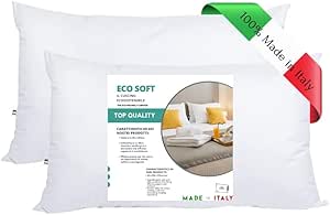 GM Eco Soft Bed Pillows, 50 x 80 cm, Set of 2, Synthetic Fibre Cover, Hypoallergenic, Washable, Hypoallergenic and Breathable, Made in Italy