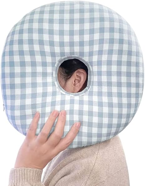 Healvian Piercing Pillow Ear Cushion Piercing Ear Doughnut Cushion Massage Pillow Head Hole Cotton Sleeping Pillow for Ear Against Ear Pain Piercing Side Sleeper