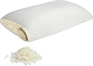 Talatex Natural Shredded Latex Pillow, Adjustable Pillow for Neck Support and Pressure Relief, Ergonomic Design for Side and Back Sleepers with Removable Tencel Pillow Case