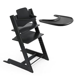 Stokke Tripp Trapp High Chair (Black) with Stokke Tray (Black) - An Adjustable, Ergonomic and Easy to Clean Baby Set for Children Aged 6-36 Months
