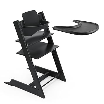 Stokke Tripp Trapp High Chair (Black) with Stokke Tray (Black) - An Adjustable, Ergonomic and Easy to Clean Baby Set for Children Aged 6-36 Months