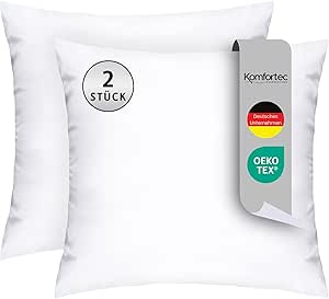 Komfortec Pillow 80 x 80 cm, Set of 2, Oeko-Tex Certified Pillow with 1000 g Pillow Filling, Suitable for Allergy Sufferers, Washable
