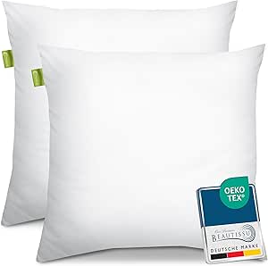 Beautissu BeauNuit UK Allergy Sufferers Pillow 80 x 80 cm, Set of 2 - Microfibre Quilted Cushion 800 g Soft Filling - 60° Washable Sleeping Pillow Oeko-Tex - Pillow 80 x 80 cm Pillow 80 x 80 cm - Sofa