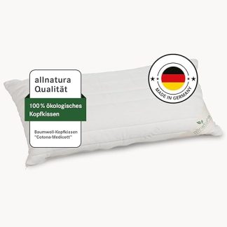 allnatura Cotton Pillow Cotona-Medicott 40 x 80 cm Test Winner - 100% Organic Cotton Ideal for Allergy Sufferers - Side and Back Sleepers - Height Adjustable & Cover Machine Washable - Made in Germany