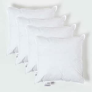 HOMESCAPES Luxury Duck Feather Pillow Inserts 40x40cm Perfect Bounce Back and Down Proof Cover Generously Filled Inner Pads Hypoallergenic RDS Certified Machine Washable Pack of 4