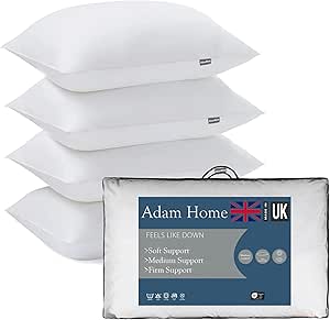 Adam Home Pillow 4 Pack Hotel Quality Pillows Side Sleeper Bounce Back Bed Pillows Hypoallergenic & Anti Dust Mite Resistant Premium Filled Pillows Pack of 4