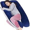 Aevcvok Pregnancy Pillow, U-Shaped Full Body Pillow, Nursing Pillow, Support Pillow and Pregnancy Pillow for Pregnant Women with Removable Cover, 140 x 70 cm (Pink & Grey, Velvet)