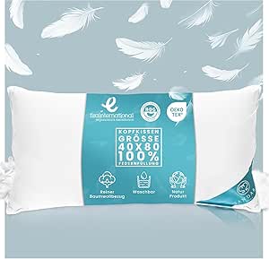 Sandaro Home Feather Pillow 40 x 80 cm 850 g Oeko-Tex Certified Cushion 40 x 80 Feathers with 100% Natural Feather Fillings, Pillow 40 x 80 cm with Goose Feather Filling in Cotton Cover