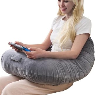 Lap Posture Support Cushion for Reading, Playing and Crochet, Extended Heart Shaped Arm Support Cushion for Sitting in Sofa or Bed, Washable Cover (Soft Grey)