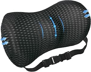 AgoKud Lumbar Cushion, Lumbar Support Cushion for Office Chair and Car Seat, Memory Foam Back Support Cushion for Lower Back, Adjustable Back Cushion for Rest, Sleeping, Travel, Strap Lockable