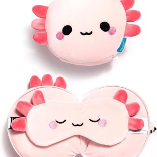 Relaxeazzz Adoramals Maddie the Axolotl Travel Pillow & Sleep Mask
