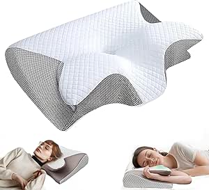 Neck Pillow, Orthopaedic Pillow, Memory Foam Pillow, Neck Support Pillow, Ergonomic Pillow for Side Sleepers, Memory Pillow, Slow Rebound, Stomach Sleepers & Back Sleepers (Grey)