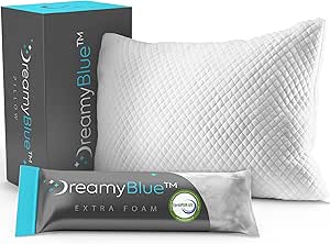DreamyBlue Premium Pillow for Sleeping - Shredded Memory Foam Filling [Adjustable Loft] Washable Bamboo Derived Viscose Cover - For Sides, Back and Stomach Sleepers -