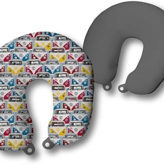 Volkswagen 042 Neck Pillow Blue Red Yellow 31 x 27 cm VW Bus T1 Camper Van Retro Headrest Neck Pillow Travel Pillow Neck Roll Pillow Cuddly Pillow Perfect for Car Train Plane Travel Reading