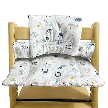Seat Cushion for Stokke Tripp Trapp: High Chair Seat Cushion, Double Padding on Backrest, Waterproof Kids Seat Cushion, Removable, Organic Cotton Soft Seat Cushion, High Chair Accessories (Sea Animals