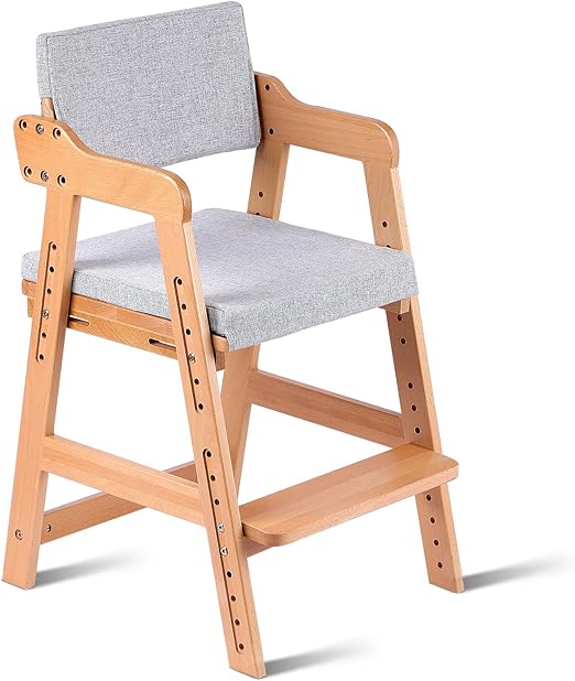 Ezebaby High Chair, Height-Adjustable Wooden High Chair for Children from 2 to 12 Years, Beech Wood Children's Chair, Chair, Stable & Safe up to 90 kg for Children and Adults (Natural)
