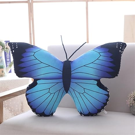 Beautiful Butterfly Cushion Realistic Butterfly Plush Toy Fluffy Stuffed Animal Cushion Toy Stuffed Gift for Children Adults (40 x 30 cm) (Blue)