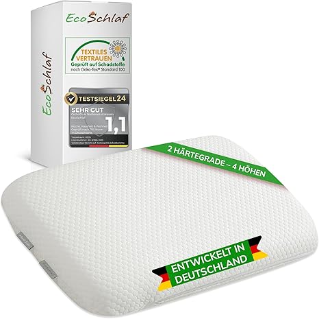 EcoSchlaf® OrthoDual Orthopaedic Pillow, Certified, Neck Support Pillow, Side Sleeper Pillow, Neck Pillow Made of Dual Memory Foam, Ergonomic Pillow, Neck Pain (60 x 35 x 10)