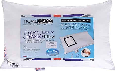 Homescapes Washable Music Cushion with Speaker, 48 x 74 cm, Medium Hard Pillow for Listening to Music, Hypoallergenic Super Microfibre Pillow