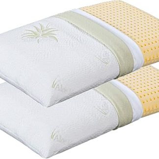Evergreenweb 2 Pillows, 100% Memory Foam Made of Aloe Vera and Cotton, Washable Cover, Soap Model, 12 cm High