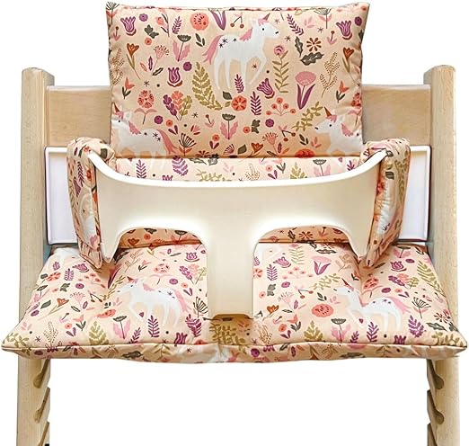 Blausberg Baby Seat Cushion Set Washable Compatible with Tripp Trapp Stokke High Chair - Unicorn Horse Pink Peach - Materials Oeko-Tex Certified