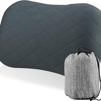 QGGTQG Inflatable Pillow, TPU Travel Pillow, Inflatable, Ergonomic, Adjustable Comfort, Removable Pillowcase, Camping Pillow, Suitable for Lunch Break, Camping, as a Gift, Grey