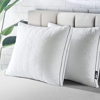 BedStory Pillow 60 x 60 cm Pack of 2 Mite-Proof Low Filling Microfibre Hypoallergenic Hotel Quality Fluffy and Breathable Suitable for Side Hits Back White