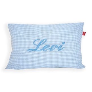 Cushion with Name Children's Boys Vichy Checked Light Blue (Birth Gift: Decorative Cushion for Ch