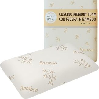 DREAM HAVEN Memory Foam Pillow with Perforated Soap with Bamboo Cover, Neck and Orthopedic Pillow, Anti-Dust Mite Anti Allergic Pillow (Bamboo Cover, 1)