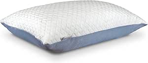 ceda Premium Orthopaedic Pillow 50 x 70 cm, Memory Foam & Pillowcase, Height-Adjustable Memory Foam Flake Pillow, Maximum Height 15, Side Sleeper Pillow, White and Blue (CEDA01)