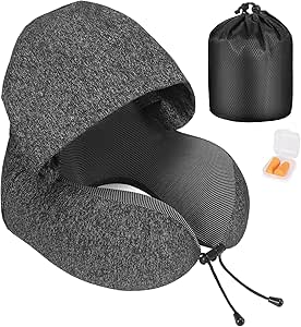Eono Neck Pillow Memory Foam, Travel Pillow with Hood, Comfortable Neck Pillow with Hood for Plane, Car, Train, Office, Neck Pillow, Travel for Sleeping