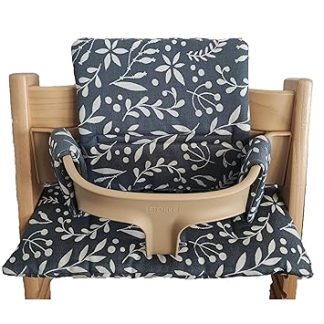 Kadem® Seat Cushion 100% Organic Cotton Classic Cushion Seat Cover High Chair Cushion 2-Piece Suitable for Stokke Tripp Trapp High Chair Machine Washable Easy Quick Attachment Lunaria