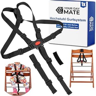 High Chair 5-Point Harness System, 1 Set, Compatible with Hauck Alpha Beta, Stokke Tripp Trapp, Roba, etc. in Black, with Crotch Strap, Adjustable Children's High Chair Safety Belt, High Chair Belt 5