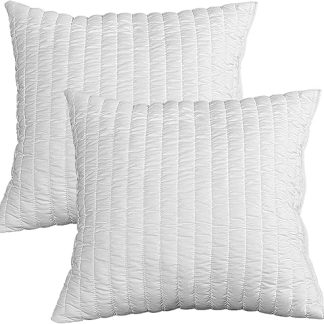 •EVERGREENWEB Set of 2 Memory Foam Pillows, 45 x 45 cm, 15 cm High, White Cover, Suitable for Neck Pain, Soft Padding with Feather Effect