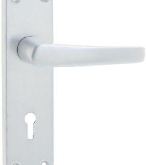Aluminium Lever Door Handles SAA Set Lever on Backplate Latch Lock Bathroom (Lock) 154mm x 40mm