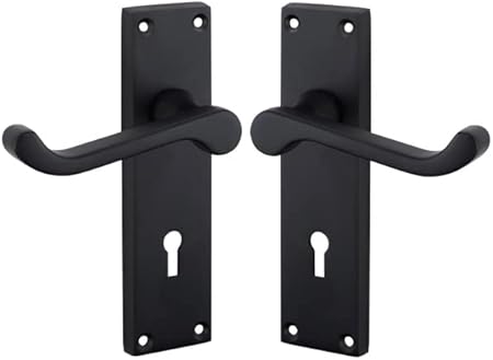 Golden Grace Victorian Scroll Lever Lock Door Handles in Matt Black Finish, Classic Interior Doors Hardware - 150mm x 40mm