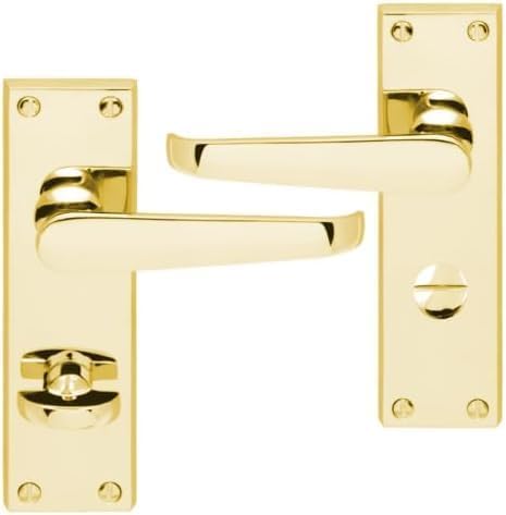 Victorian Straight Lever on Bathroom Profile Backplate - Polished Brass