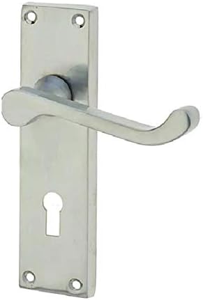 Victorian Scroll Door Handles Lever Lock in Satin Brushed Chrome Finish - 150mm x 40mm