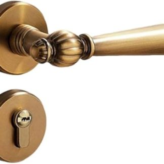 EasyByMall Retro Door Knobs With Lock And Key, Silent Door Lock, For Interior Wooden Door, Bedroom, Yellow Bronze, 142mm